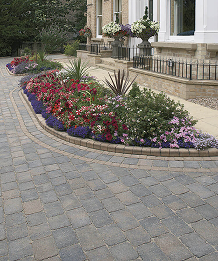 Block paving around flower bed